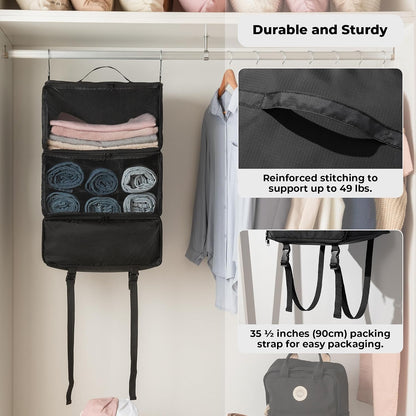 Hanging Packing Cubes for Travel, Large Portable Hanging Suitcase Organizer, Foldable Compression Luggage Organizer Bags for Clothes, Carry on Closet Suitcase, XL-Blue Travel Shelves