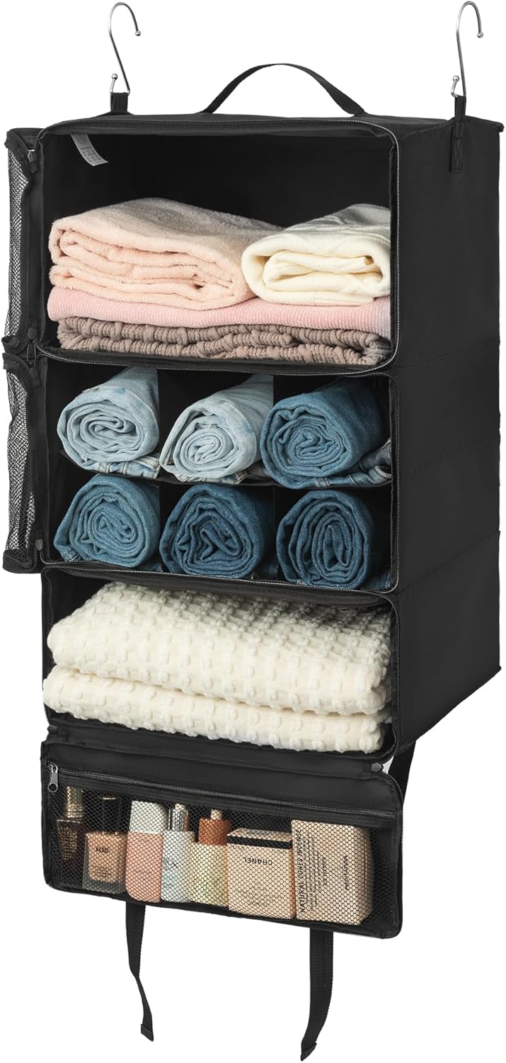Hanging Packing Cubes for Travel, Large Portable Hanging Suitcase Organizer, Foldable Compression Luggage Organizer Bags for Clothes, Carry on Closet Suitcase, XL-Blue Travel Shelves