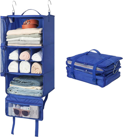 Hanging Packing Cubes for Travel, Large Portable Hanging Suitcase Organizer, Foldable Compression Luggage Organizer Bags for Clothes, Carry on Closet Suitcase, XL-Blue Travel Shelves