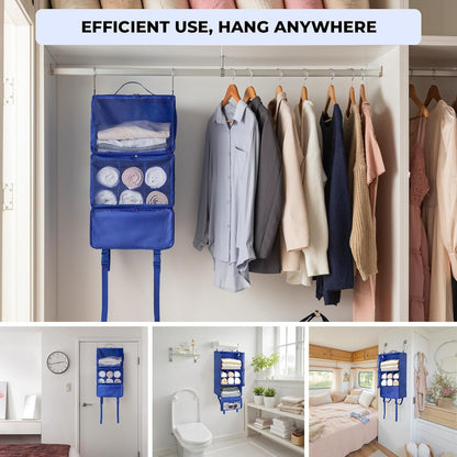 Hanging Packing Cubes for Travel, Large Portable Hanging Suitcase Organizer, Foldable Compression Luggage Organizer Bags for Clothes, Carry on Closet Suitcase, XL-Blue Travel Shelves