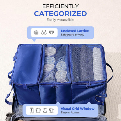Hanging Packing Cubes for Travel, Large Portable Hanging Suitcase Organizer, Foldable Compression Luggage Organizer Bags for Clothes, Carry on Closet Suitcase, XL-Blue Travel Shelves