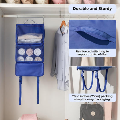 Hanging Packing Cubes for Travel, Large Portable Hanging Suitcase Organizer, Foldable Compression Luggage Organizer Bags for Clothes, Carry on Closet Suitcase, XL-Blue Travel Shelves
