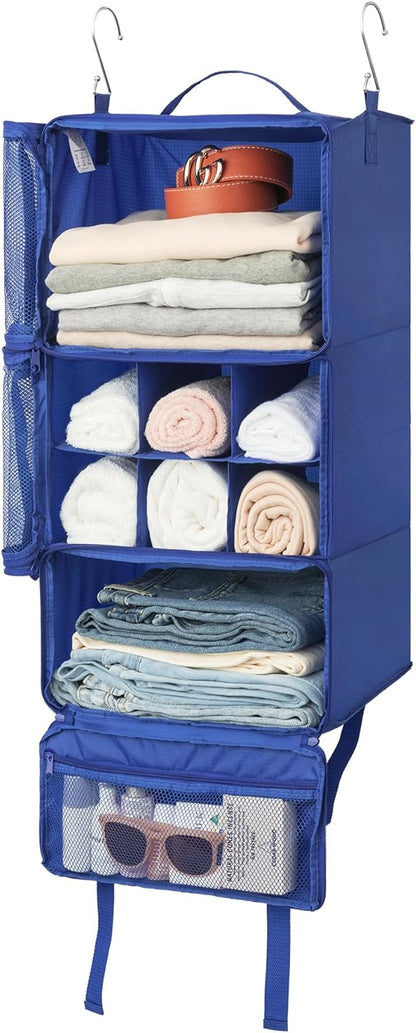 Hanging Packing Cubes for Travel, Large Portable Hanging Suitcase Organizer, Foldable Compression Luggage Organizer Bags for Clothes, Carry on Closet Suitcase, XL-Blue Travel Shelves
