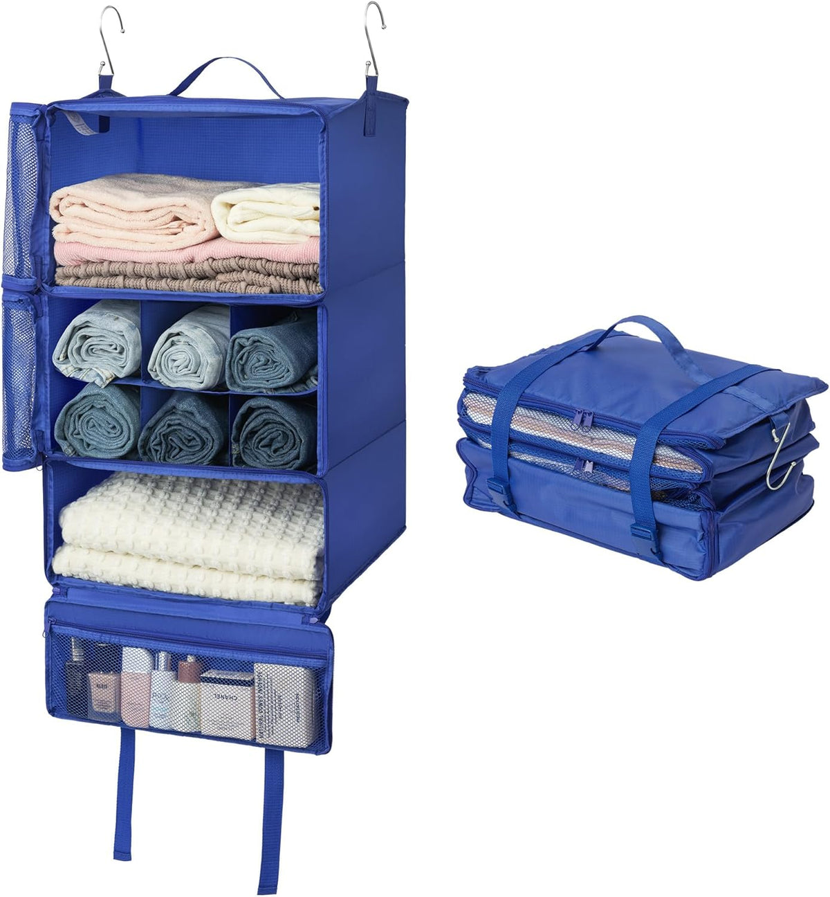 Hanging Packing Cubes for Travel, Large Portable Hanging Suitcase Organizer, Foldable Compression Luggage Organizer Bags for Clothes, Carry on Closet Suitcase, XL-Blue Travel Shelves