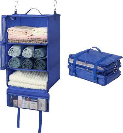 Hanging Packing Cubes for Travel, Large Portable Hanging Suitcase Organizer, Foldable Compression Luggage Organizer Bags for Clothes, Carry on Closet Suitcase, XL-Blue Travel Shelves