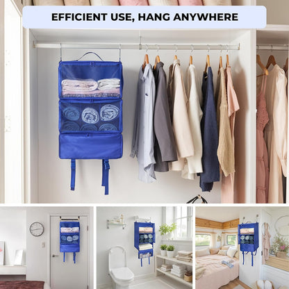 Hanging Packing Cubes for Travel, Large Portable Hanging Suitcase Organizer, Foldable Compression Luggage Organizer Bags for Clothes, Carry on Closet Suitcase, XL-Blue Travel Shelves