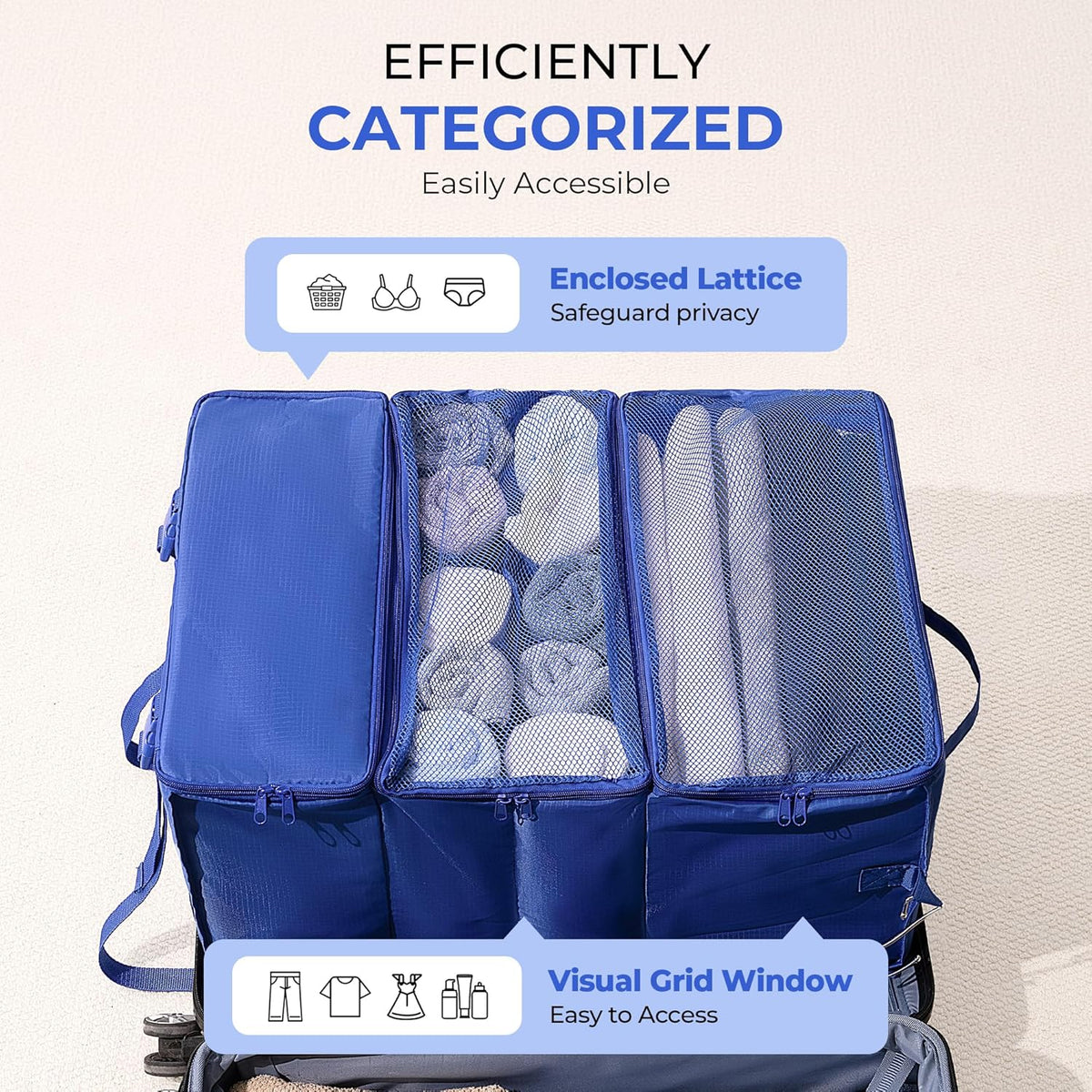 Hanging Packing Cubes for Travel, Large Portable Hanging Suitcase Organizer, Foldable Compression Luggage Organizer Bags for Clothes, Carry on Closet Suitcase, XL-Blue Travel Shelves