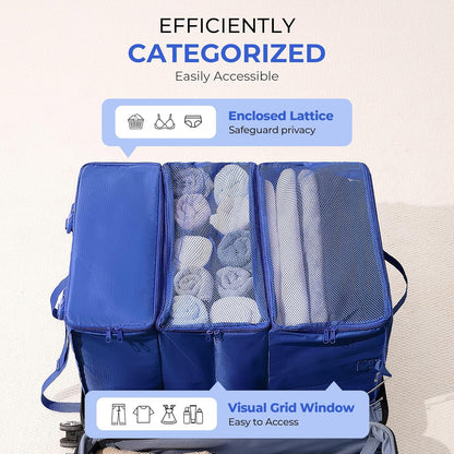 Hanging Packing Cubes for Travel, Large Portable Hanging Suitcase Organizer, Foldable Compression Luggage Organizer Bags for Clothes, Carry on Closet Suitcase, XL-Blue Travel Shelves