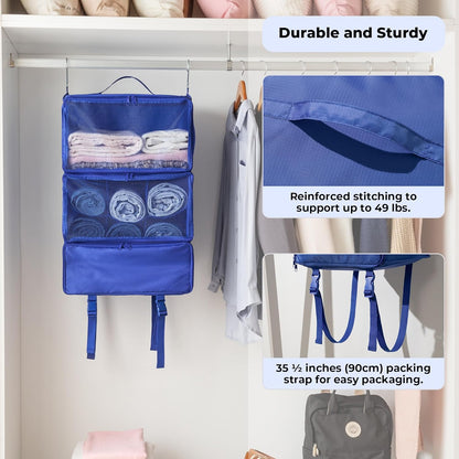 Hanging Packing Cubes for Travel, Large Portable Hanging Suitcase Organizer, Foldable Compression Luggage Organizer Bags for Clothes, Carry on Closet Suitcase, XL-Blue Travel Shelves