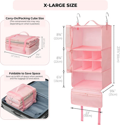 Hanging Packing Cubes for Travel, Large Portable Hanging Suitcase Organizer, Foldable Compression Luggage Organizer Bags for Clothes, Carry on Closet Suitcase, XL-Blue Travel Shelves