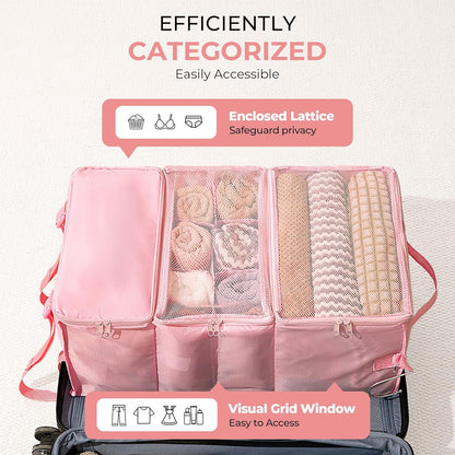 Hanging Packing Cubes for Travel, Large Portable Hanging Suitcase Organizer, Foldable Compression Luggage Organizer Bags for Clothes, Carry on Closet Suitcase, XL-Blue Travel Shelves