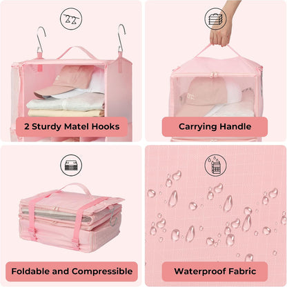 Hanging Packing Cubes for Travel, Large Portable Hanging Suitcase Organizer, Foldable Compression Luggage Organizer Bags for Clothes, Carry on Closet Suitcase, XL-Blue Travel Shelves