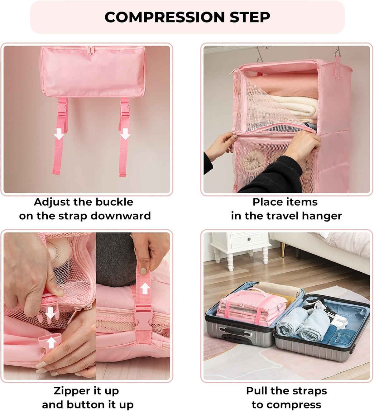 Hanging Packing Cubes for Travel, Large Portable Hanging Suitcase Organizer, Foldable Compression Luggage Organizer Bags for Clothes, Carry on Closet Suitcase, XL-Blue Travel Shelves