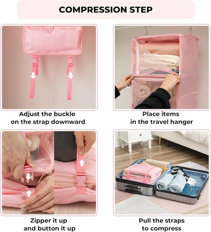 Hanging Packing Cubes for Travel, Large Portable Hanging Suitcase Organizer, Foldable Compression Luggage Organizer Bags for Clothes, Carry on Closet Suitcase, XL-Blue Travel Shelves