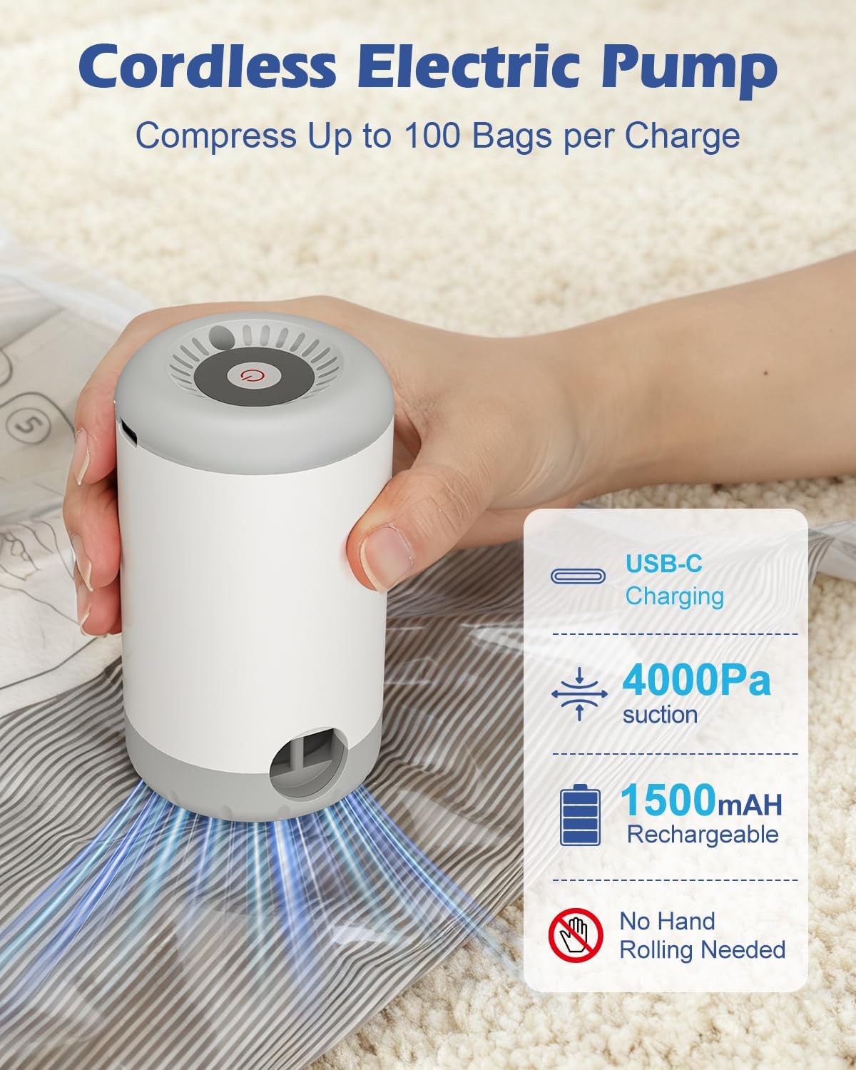 Vacuum Storage Bags, 10 Small Space Saver Bags with Hand Pump 80% Space Saver Vacuum Seal Bags Vacuum Seal Compression Bags for Clothes, Travel Luggage, Closet, Dorm, Moving