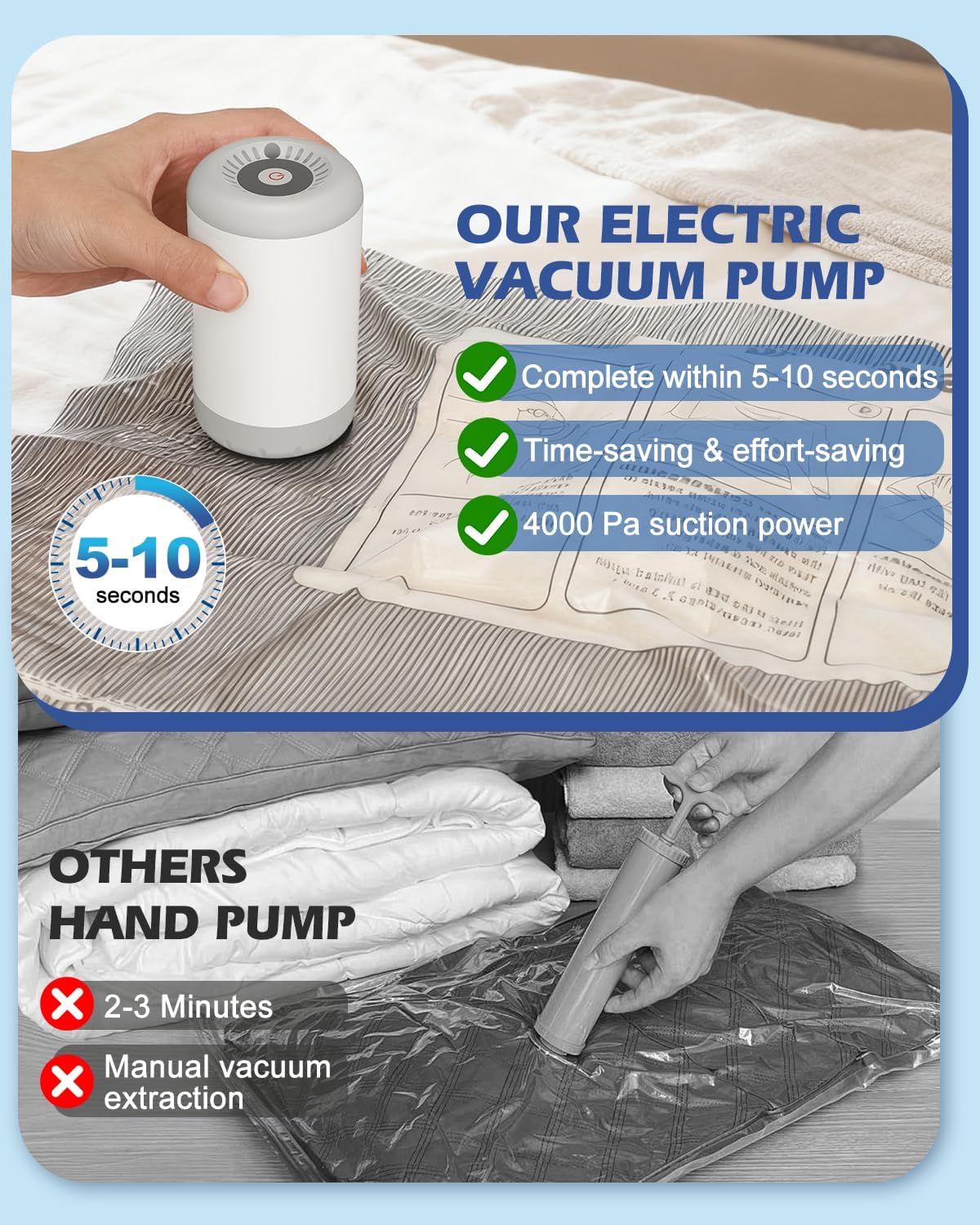Vacuum Storage Bags, 10 Small Space Saver Bags with Hand Pump 80% Space Saver Vacuum Seal Bags Vacuum Seal Compression Bags for Clothes, Travel Luggage, Closet, Dorm, Moving