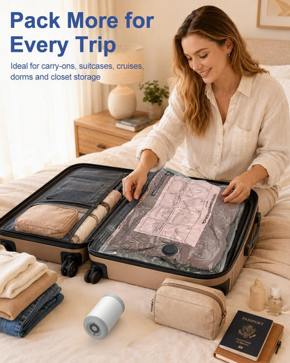 Vacuum Storage Bags, 10 Small Space Saver Bags with Hand Pump 80% Space Saver Vacuum Seal Bags Vacuum Seal Compression Bags for Clothes, Travel Luggage, Closet, Dorm, Moving