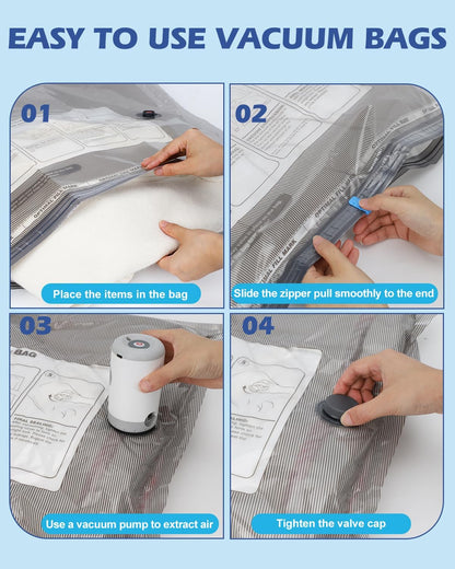 Vacuum Storage Bags, 10 Small Space Saver Bags with Hand Pump 80% Space Saver Vacuum Seal Bags Vacuum Seal Compression Bags for Clothes, Travel Luggage, Closet, Dorm, Moving