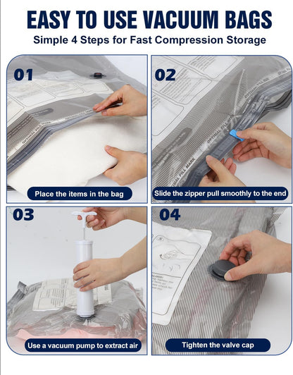 Vacuum Storage Bags, 10 Small Space Saver Bags with Hand Pump 80% Space Saver Vacuum Seal Bags Vacuum Seal Compression Bags for Clothes, Travel Luggage, Closet, Dorm, Moving