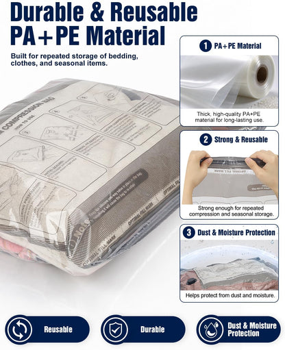 Vacuum Storage Bags, 10 Small Space Saver Bags with Hand Pump 80% Space Saver Vacuum Seal Bags Vacuum Seal Compression Bags for Clothes, Travel Luggage, Closet, Dorm, Moving