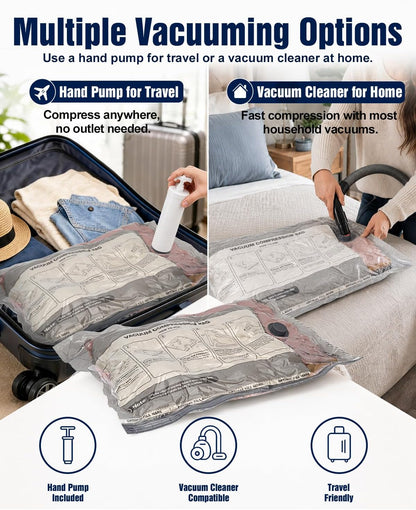 Vacuum Storage Bags, 10 Small Space Saver Bags with Hand Pump 80% Space Saver Vacuum Seal Bags Vacuum Seal Compression Bags for Clothes, Travel Luggage, Closet, Dorm, Moving