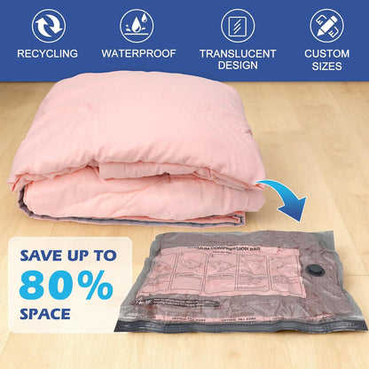 Vacuum Storage Bags, 10 Small Space Saver Bags with Hand Pump 80% Space Saver Vacuum Seal Bags Vacuum Seal Compression Bags for Clothes, Travel Luggage, Closet, Dorm, Moving