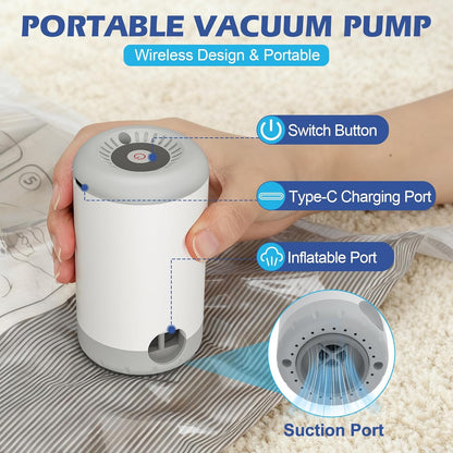 Vacuum Storage Bags, 10 Small Space Saver Bags with Hand Pump 80% Space Saver Vacuum Seal Bags Vacuum Seal Compression Bags for Clothes, Travel Luggage, Closet, Dorm, Moving