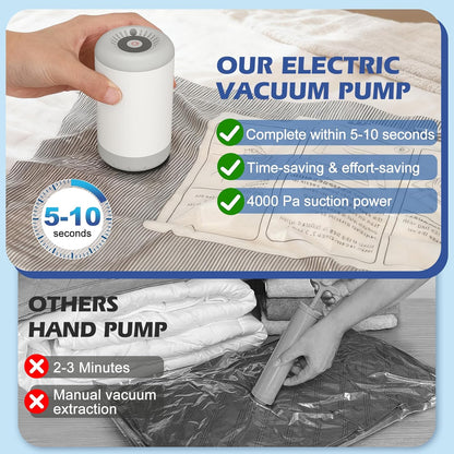 Vacuum Storage Bags, 10 Small Space Saver Bags with Hand Pump 80% Space Saver Vacuum Seal Bags Vacuum Seal Compression Bags for Clothes, Travel Luggage, Closet, Dorm, Moving