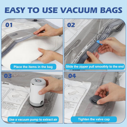 Vacuum Storage Bags, 10 Small Space Saver Bags with Hand Pump 80% Space Saver Vacuum Seal Bags Vacuum Seal Compression Bags for Clothes, Travel Luggage, Closet, Dorm, Moving