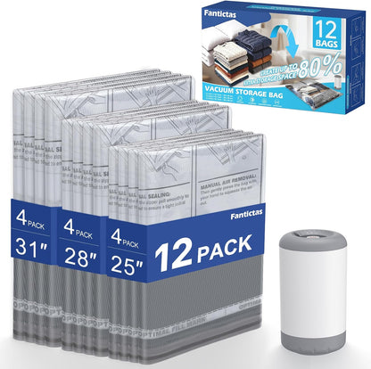 Vacuum Storage Bags, 10 Small Space Saver Bags with Hand Pump 80% Space Saver Vacuum Seal Bags Vacuum Seal Compression Bags for Clothes, Travel Luggage, Closet, Dorm, Moving