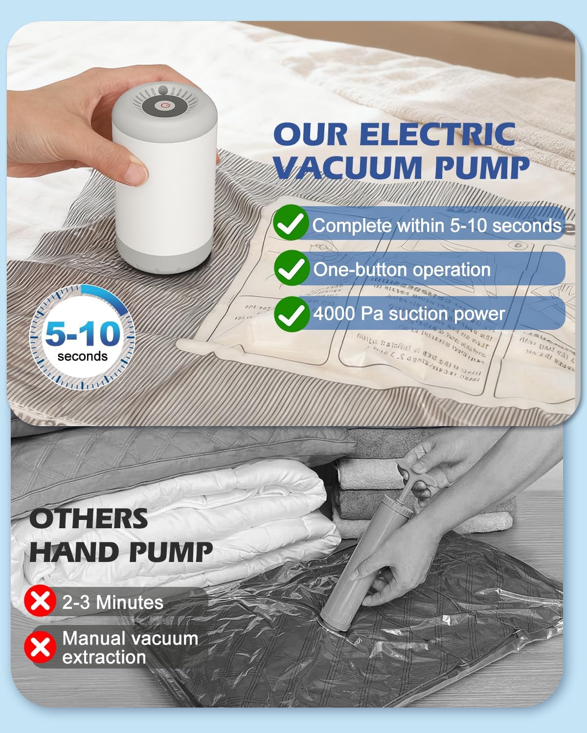 Vacuum Storage Bags, 10 Small Space Saver Bags with Hand Pump 80% Space Saver Vacuum Seal Bags Vacuum Seal Compression Bags for Clothes, Travel Luggage, Closet, Dorm, Moving