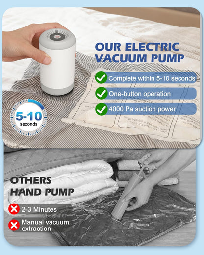 Vacuum Storage Bags, 10 Small Space Saver Bags with Hand Pump 80% Space Saver Vacuum Seal Bags Vacuum Seal Compression Bags for Clothes, Travel Luggage, Closet, Dorm, Moving