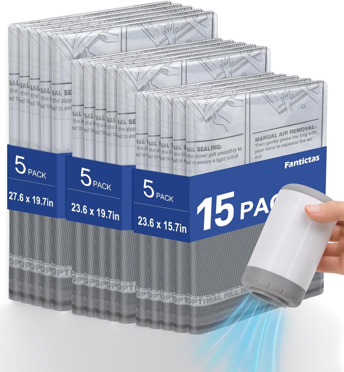 Vacuum Storage Bags, 10 Small Space Saver Bags with Hand Pump 80% Space Saver Vacuum Seal Bags Vacuum Seal Compression Bags for Clothes, Travel Luggage, Closet, Dorm, Moving