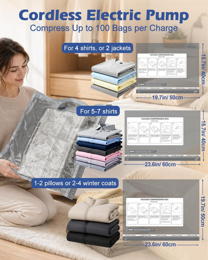 Vacuum Storage Bags, 10 Small Space Saver Bags with Hand Pump 80% Space Saver Vacuum Seal Bags Vacuum Seal Compression Bags for Clothes, Travel Luggage, Closet, Dorm, Moving