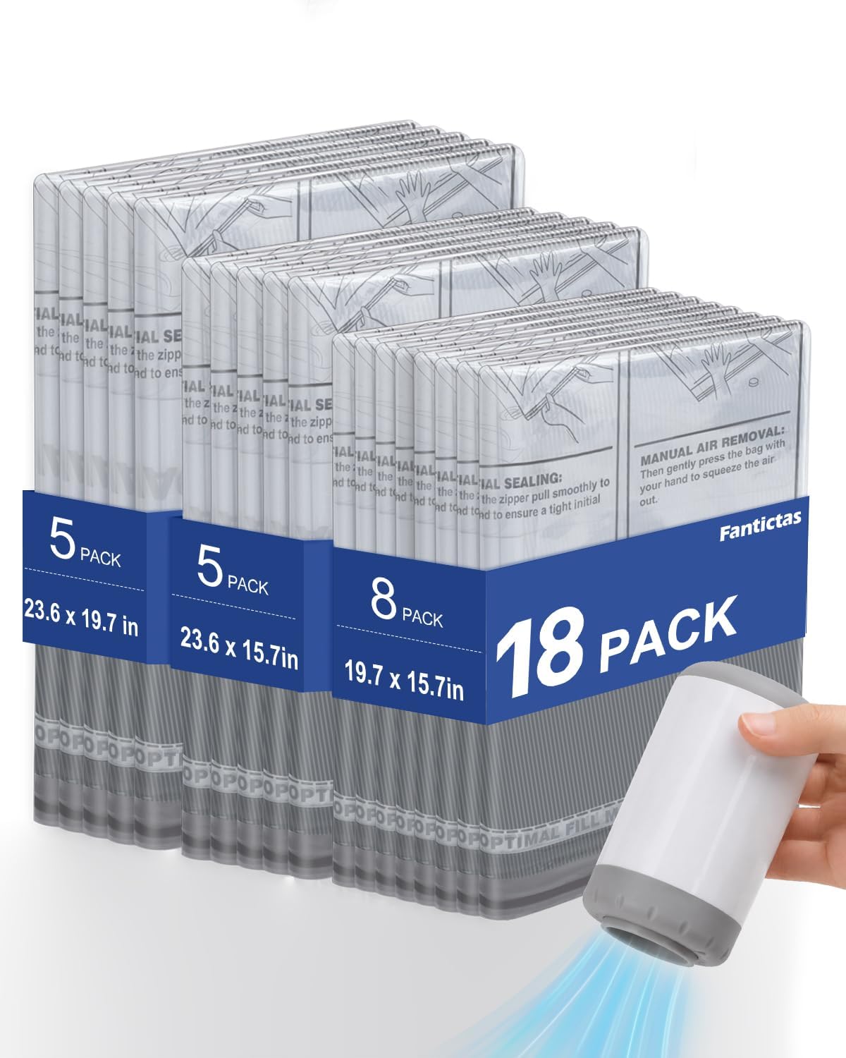 Vacuum Storage Bags, 10 Small Space Saver Bags with Hand Pump 80% Space Saver Vacuum Seal Bags Vacuum Seal Compression Bags for Clothes, Travel Luggage, Closet, Dorm, Moving