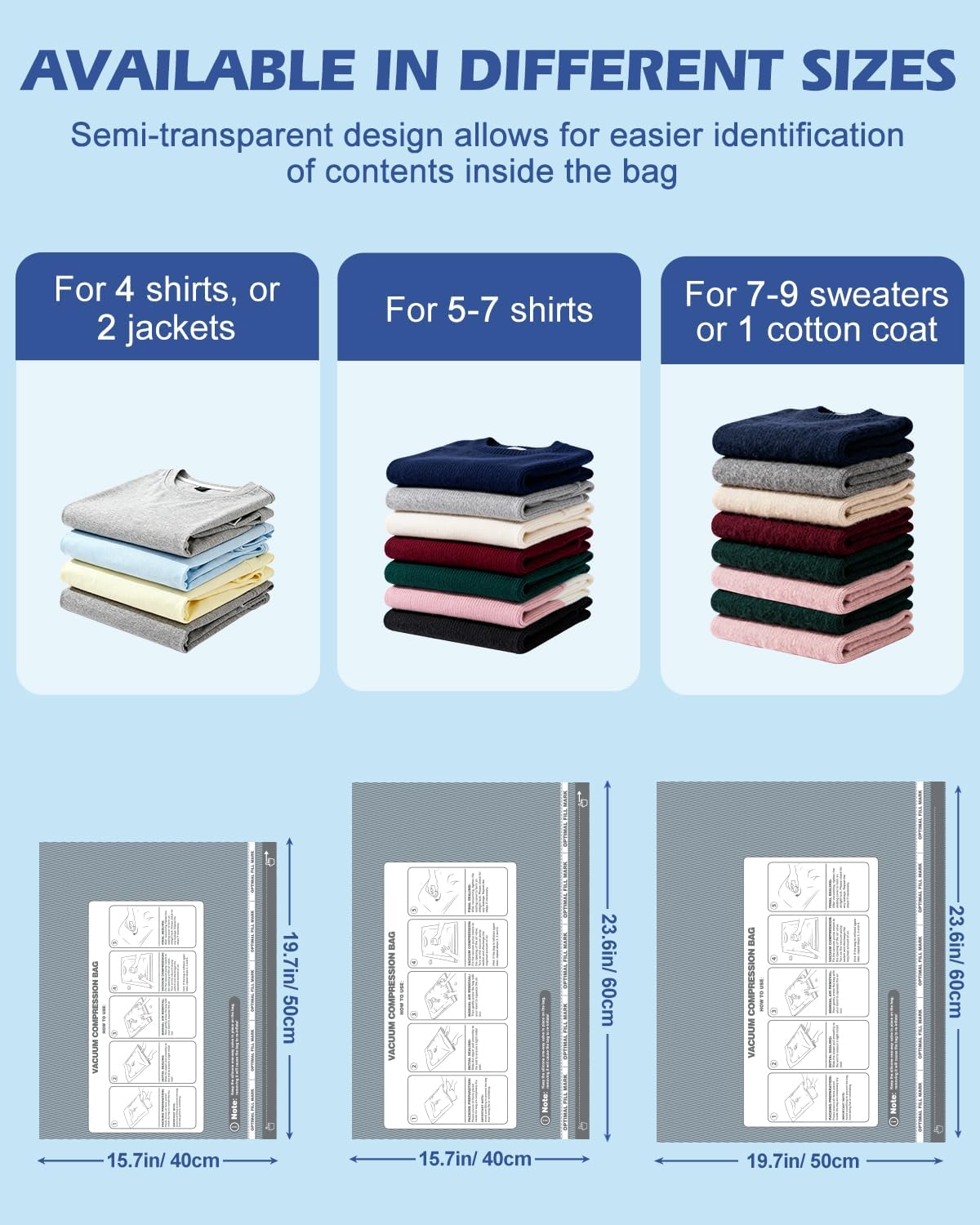 Vacuum Storage Bags, 10 Small Space Saver Bags with Hand Pump 80% Space Saver Vacuum Seal Bags Vacuum Seal Compression Bags for Clothes, Travel Luggage, Closet, Dorm, Moving