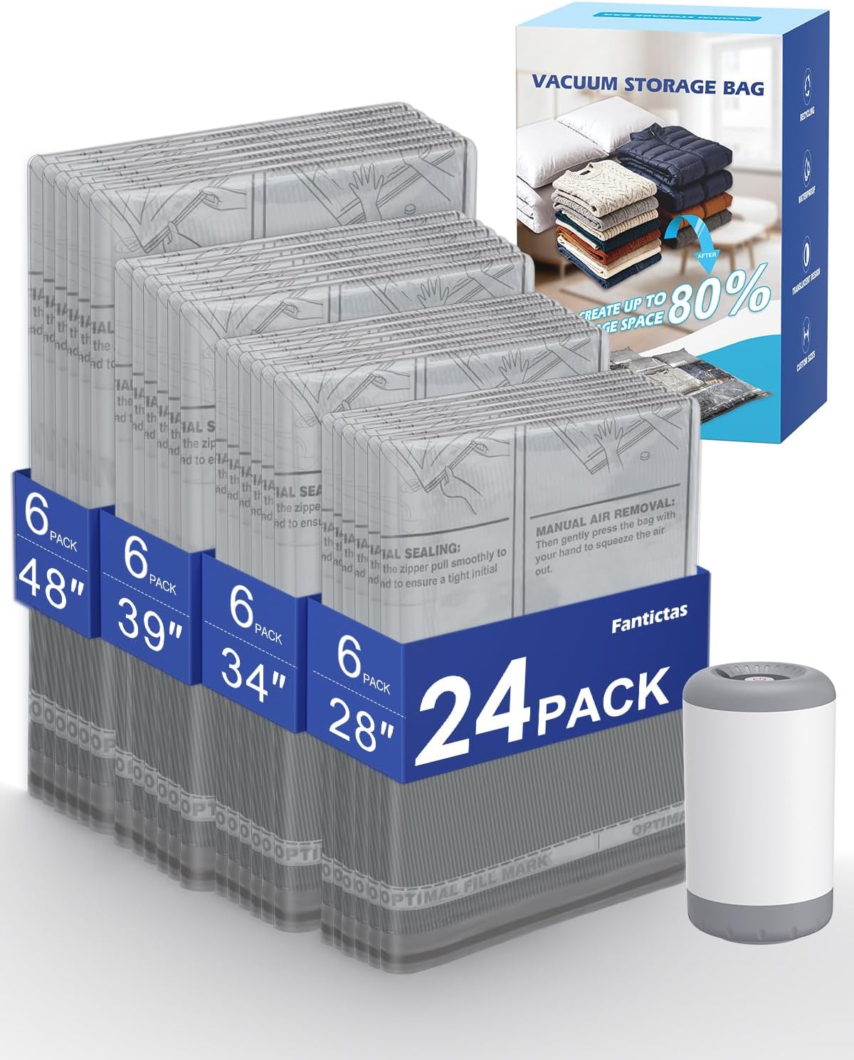Vacuum Storage Bags, 10 Small Space Saver Bags with Hand Pump 80% Space Saver Vacuum Seal Bags Vacuum Seal Compression Bags for Clothes, Travel Luggage, Closet, Dorm, Moving