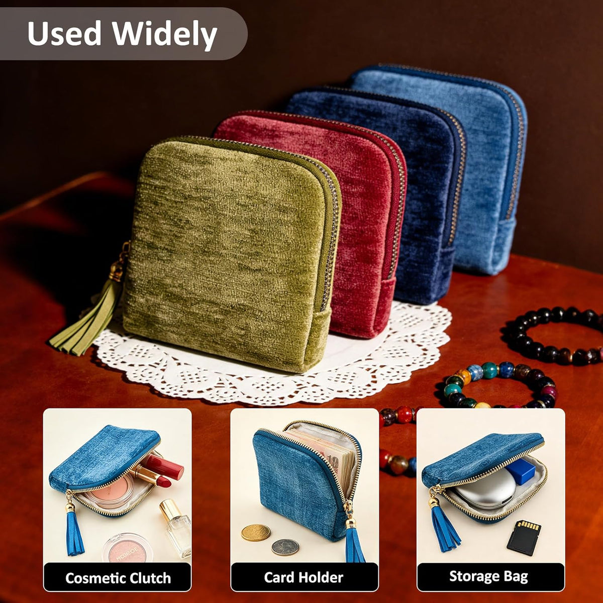 Small Travel Jewelry Case, Portable Soft Velvet Organizer Pouch,Organizer Pouch with 5 Compartments Pocket,for Bangle, Bracelets, Large Earrings, Beaded necklace, Women Gifts for Travel (Olive Green)