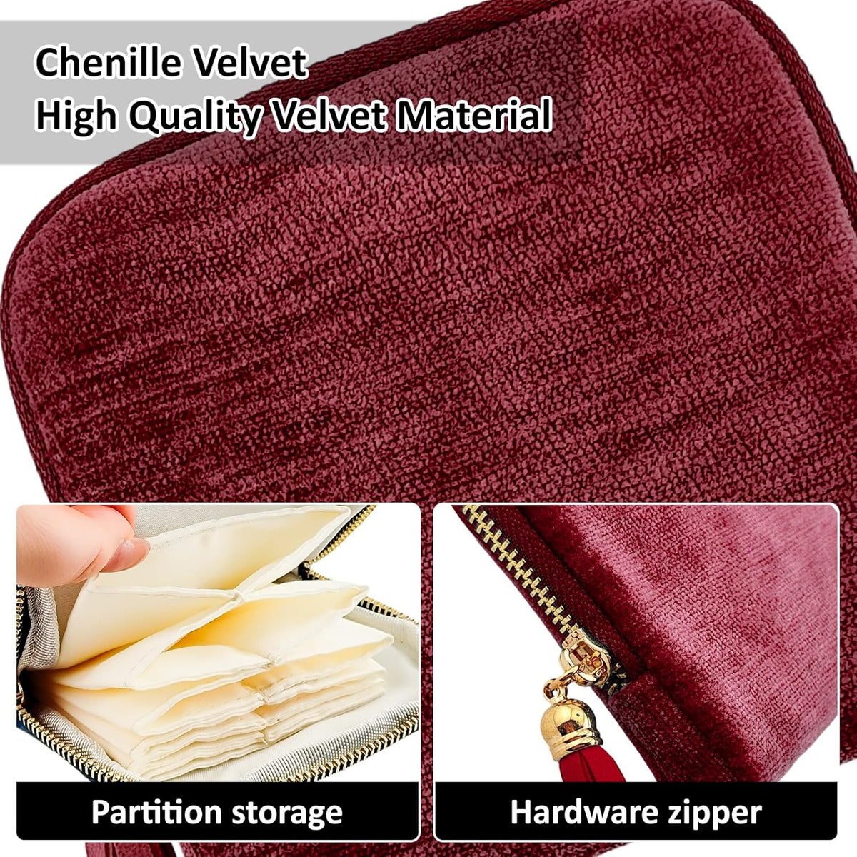 Small Travel Jewelry Case, Portable Soft Velvet Organizer Pouch,Organizer Pouch with 5 Compartments Pocket,for Bangle, Bracelets, Large Earrings, Beaded necklace, Women Gifts for Travel (Olive Green)