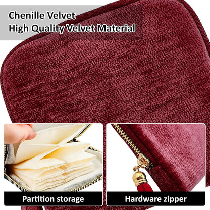 Small Travel Jewelry Case, Portable Soft Velvet Organizer Pouch,Organizer Pouch with 5 Compartments Pocket,for Bangle, Bracelets, Large Earrings, Beaded necklace, Women Gifts for Travel (Olive Green)