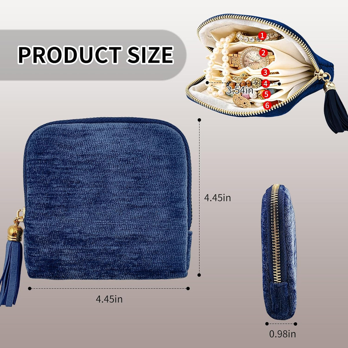 Small Travel Jewelry Case, Portable Soft Velvet Organizer Pouch,Organizer Pouch with 5 Compartments Pocket,for Bangle, Bracelets, Large Earrings, Beaded necklace, Women Gifts for Travel (Olive Green)