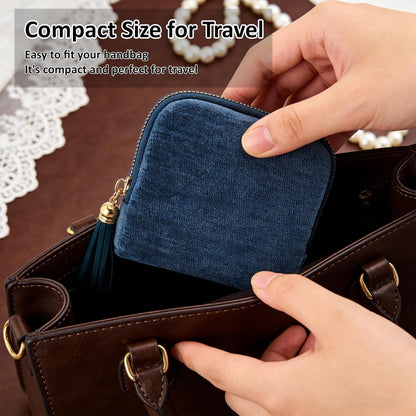 Small Travel Jewelry Case, Portable Soft Velvet Organizer Pouch,Organizer Pouch with 5 Compartments Pocket,for Bangle, Bracelets, Large Earrings, Beaded necklace, Women Gifts for Travel (Olive Green)