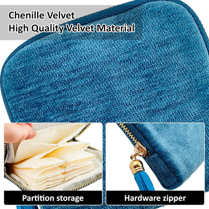 Small Travel Jewelry Case, Portable Soft Velvet Organizer Pouch,Organizer Pouch with 5 Compartments Pocket,for Bangle, Bracelets, Large Earrings, Beaded necklace, Women Gifts for Travel (Olive Green)