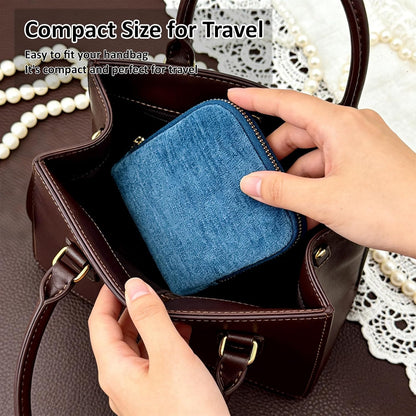 Small Travel Jewelry Case, Portable Soft Velvet Organizer Pouch,Organizer Pouch with 5 Compartments Pocket,for Bangle, Bracelets, Large Earrings, Beaded necklace, Women Gifts for Travel (Olive Green)