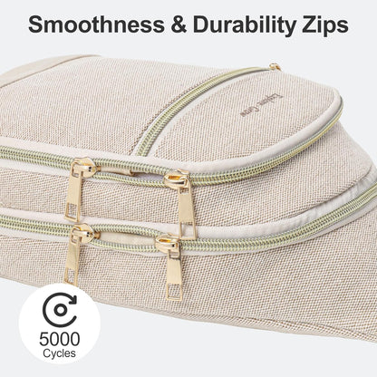 Sling Bag for Women - Canvas Crossbody Bag, 7 Pockets, Beige | Smart Organization, Hidden Back Pocket, Adjustable Strap, Leather Bottom, Fits iPad Mini, Travel Essentials, with Gift Box