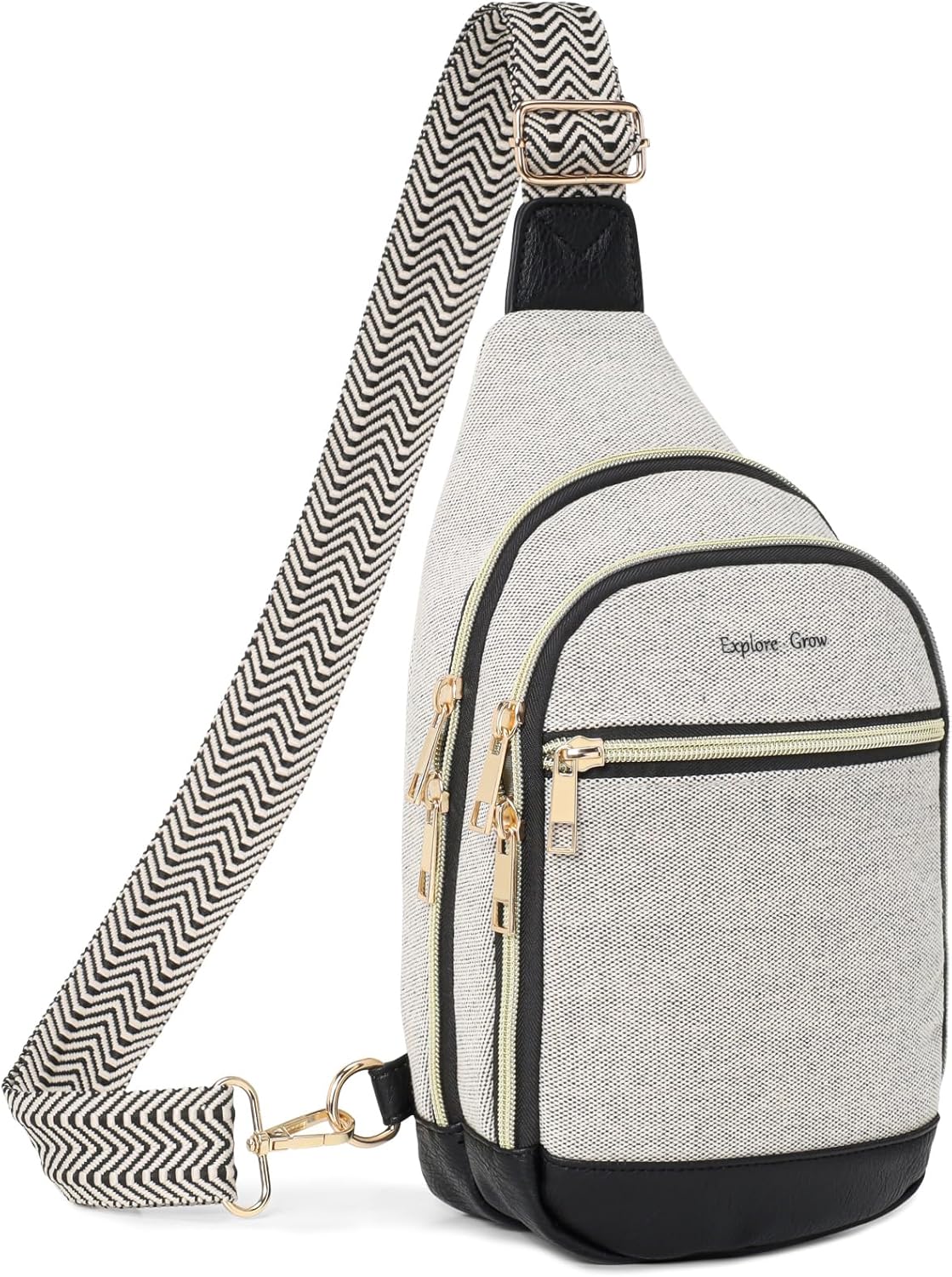 Sling Bag for Women - Canvas Crossbody Bag, 7 Pockets, Beige | Smart Organization, Hidden Back Pocket, Adjustable Strap, Leather Bottom, Fits iPad Mini, Travel Essentials, with Gift Box