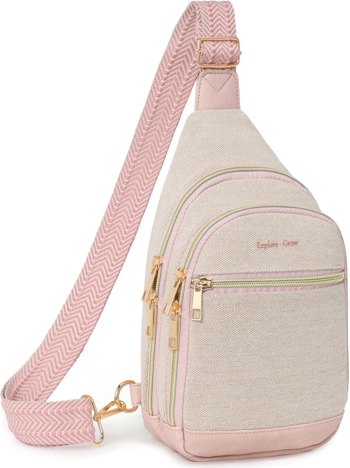 Sling Bag for Women - Canvas Crossbody Bag, 7 Pockets, Beige | Smart Organization, Hidden Back Pocket, Adjustable Strap, Leather Bottom, Fits iPad Mini, Travel Essentials, with Gift Box