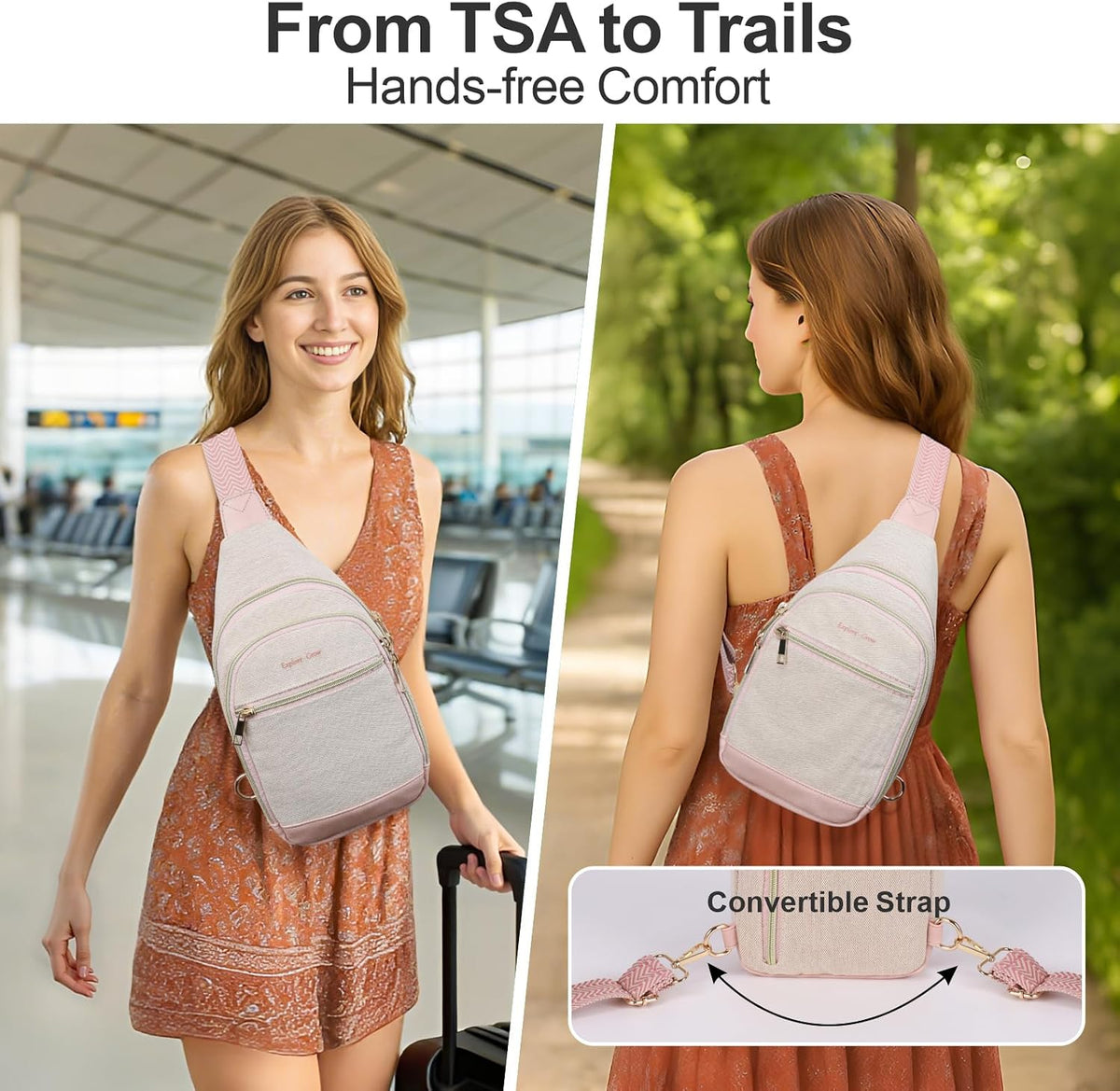 Sling Bag for Women - Canvas Crossbody Bag, 7 Pockets, Beige | Smart Organization, Hidden Back Pocket, Adjustable Strap, Leather Bottom, Fits iPad Mini, Travel Essentials, with Gift Box
