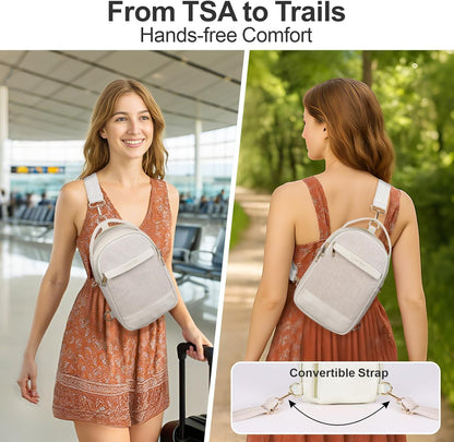 Sling Bag for Women - Canvas Crossbody Bag, 7 Pockets, Beige | Smart Organization, Hidden Back Pocket, Adjustable Strap, Leather Bottom, Fits iPad Mini, Travel Essentials, with Gift Box