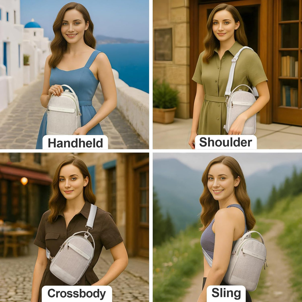 Sling Bag for Women - Canvas Crossbody Bag, 7 Pockets, Beige | Smart Organization, Hidden Back Pocket, Adjustable Strap, Leather Bottom, Fits iPad Mini, Travel Essentials, with Gift Box